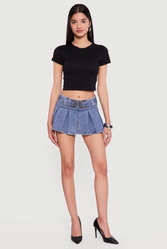 Buckled Waist Detail Mini Pleated Skort sold by Rainbow