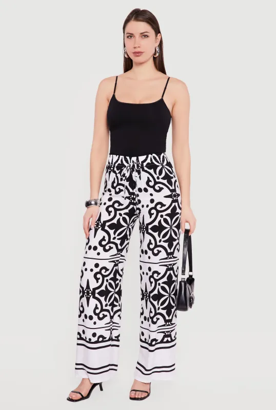 Patterned Drawstring Detail Pull On Wide Leg Pants made by Rainbow