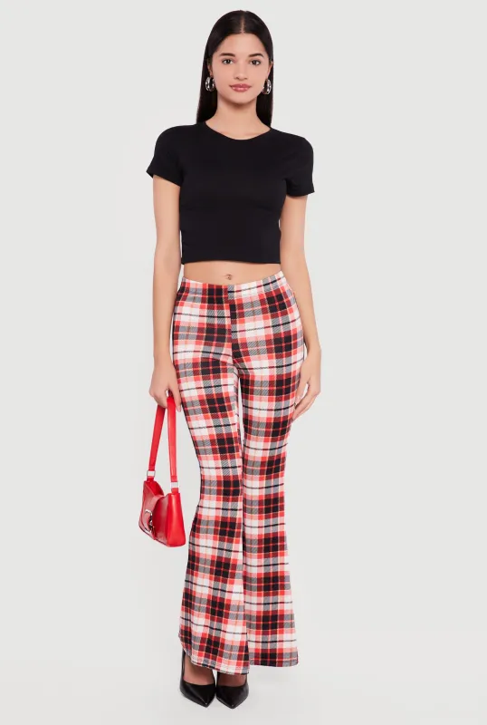 Plaid Pull On Flare Pants made by Rainbow