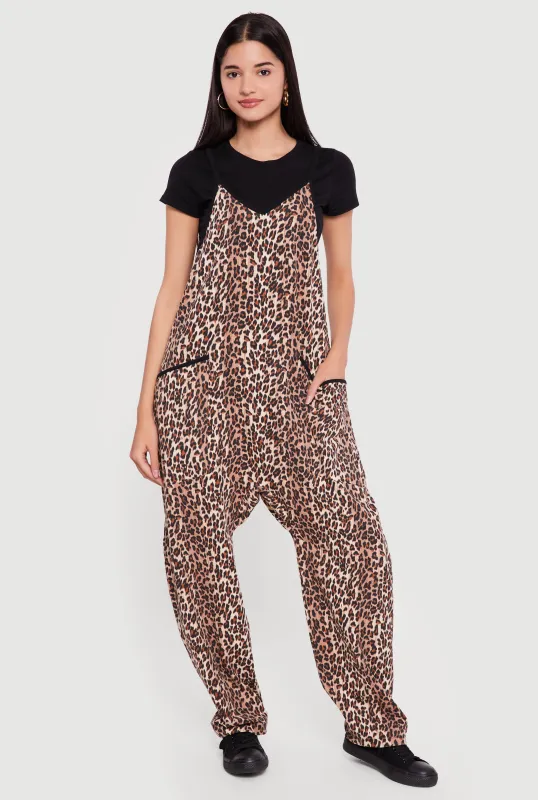 Leopard Print Oversized Cami Jumpsuit with Pockets made by Rainbow