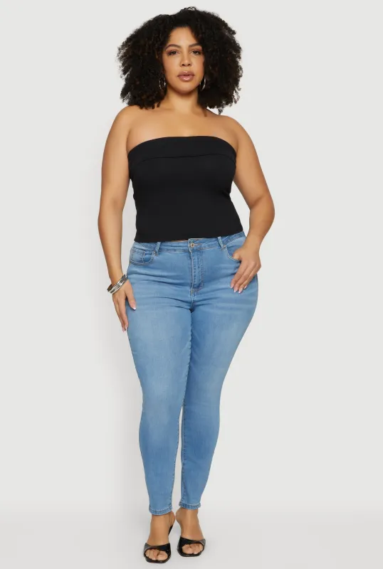 Plus Size Solid Fold Over Tube Top sold by Rainbow