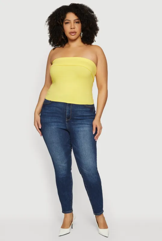 Plus Size Solid Fold Over Tube Top sold by Rainbow