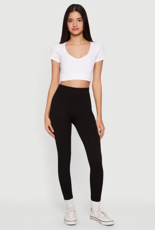 High Waisted Ribbed Knit Cropped Leggings sold by Rainbow