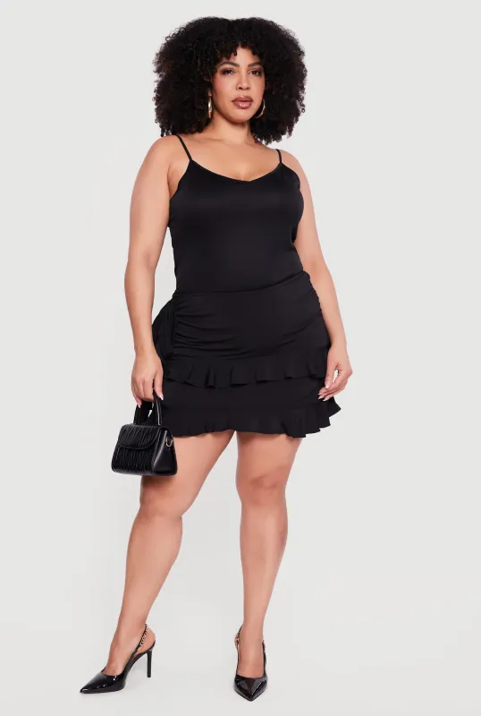 Plus Size Side Ruched Tiered Mini Skirt sold by Rainbow