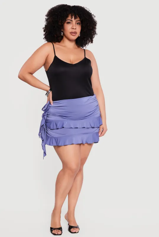 Plus Size Side Ruched Tiered Mini Skirt sold by Rainbow