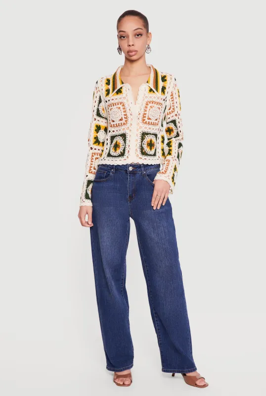 Crochet Bell Sleeve Color Blocked Blouse sold by Rainbow