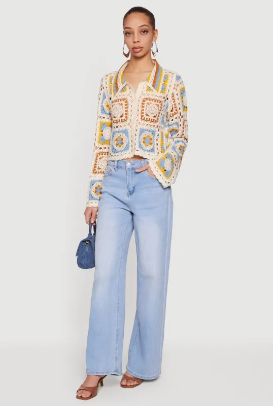 Crochet Bell Sleeve Color Blocked Blouse sold by Rainbow