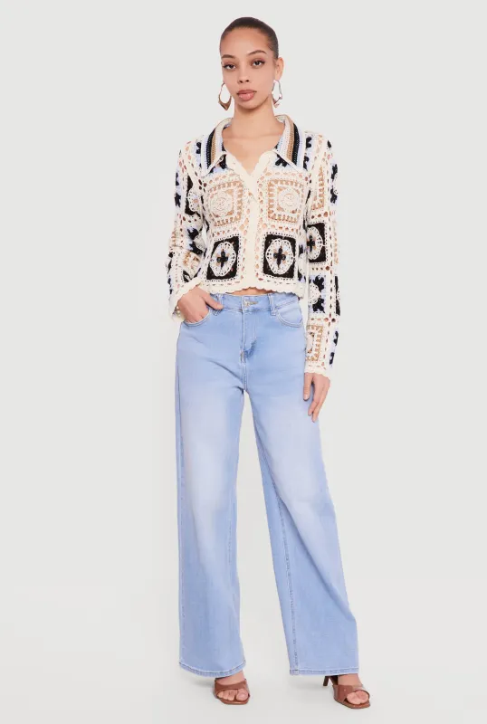 Crochet Bell Sleeve Color Blocked Blouse sold by Rainbow