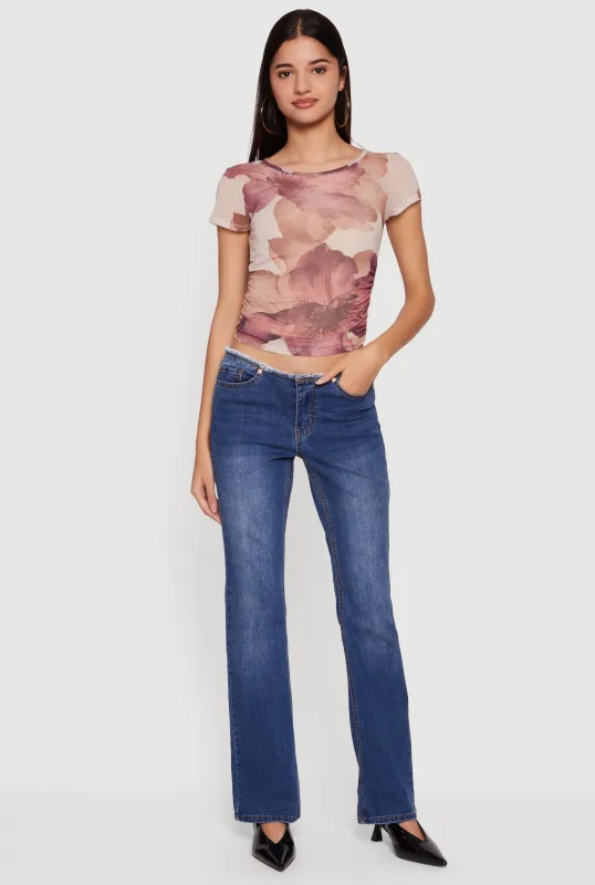 Floral Mesh Ruched Side Top sold by Rainbow