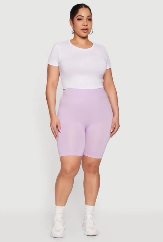 Plus Size Seamless Waffle Knit Waist Bike Shorts made by Rainbow