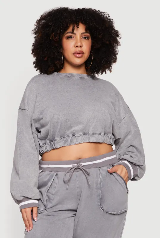 Plus Size Cropped Acid Wash Sweatshirt sold by Rainbow