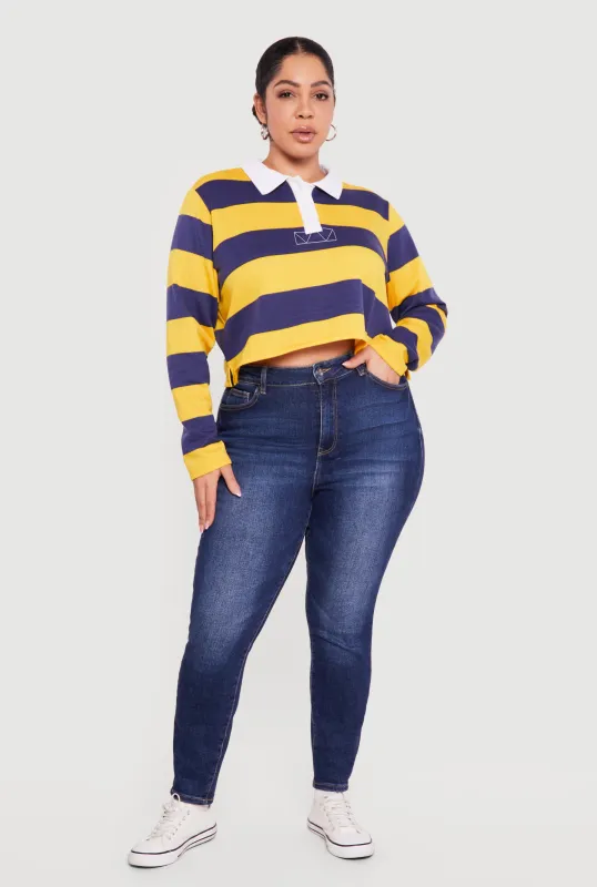Plus Size Almost Famous Striped Cropped Polo Top sold by Rainbow