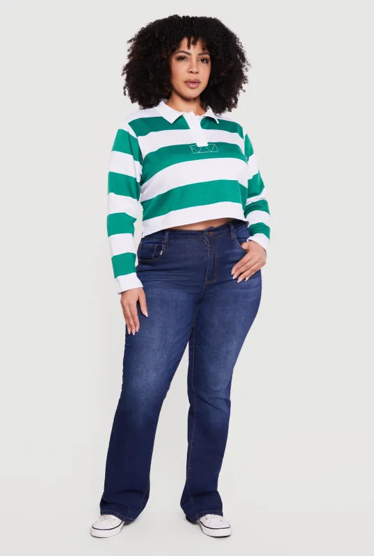 Plus Size Almost Famous Striped Cropped Polo Top sold by Rainbow