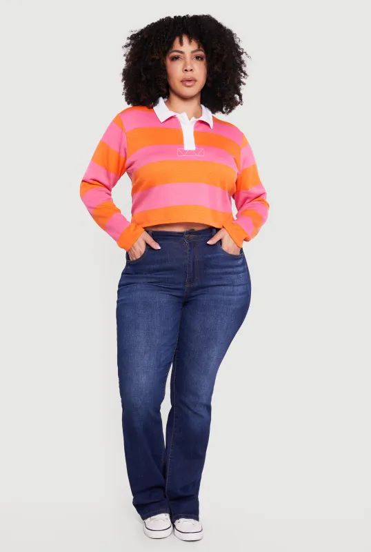 Plus Size Almost Famous Striped Cropped Polo Top made by Almost Famous