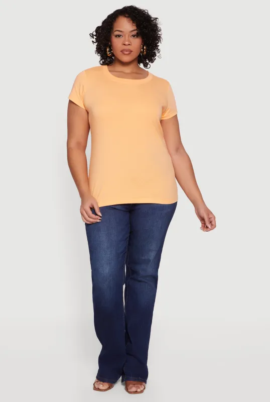Plus Size Solid Short Sleeve Crew Neck Tee sold by Rainbow