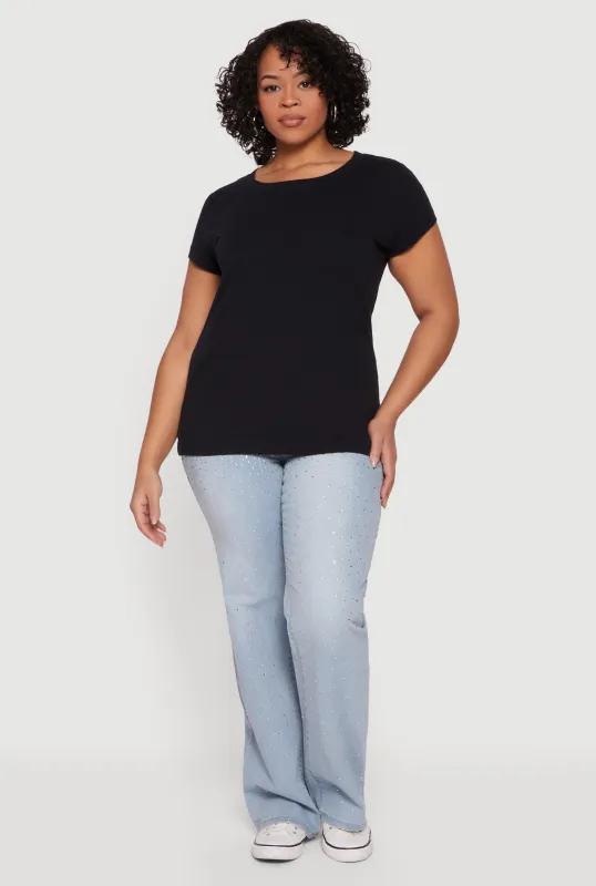 Plus Size Solid Short Sleeve Crew Neck Tee sold by Rainbow