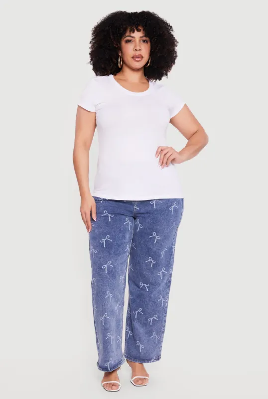 Plus Size Solid Short Sleeve Crew Neck Tee made by Rainbow