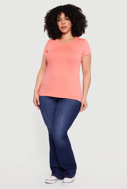 Plus Size Solid Short Sleeve Crew Neck Tee sold by Rainbow