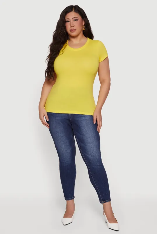 Plus Size Solid Short Sleeve Crew Neck Tee sold by Rainbow