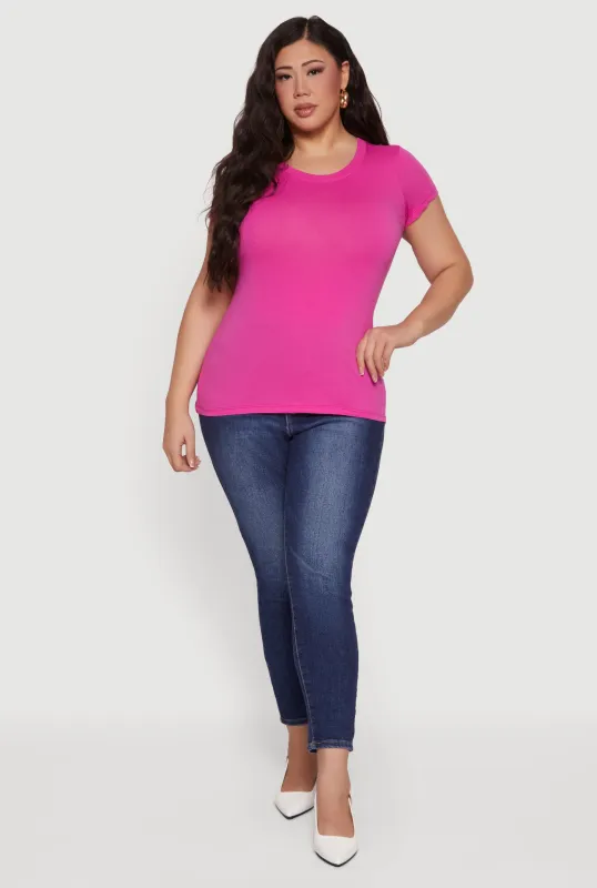 Plus Size Solid Short Sleeve Crew Neck Tee sold by Rainbow