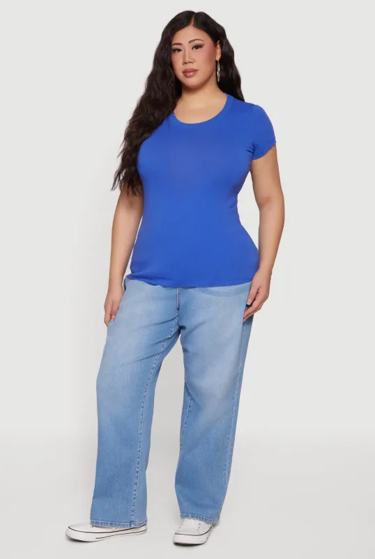 Plus Size Solid Short Sleeve Crew Neck Tee sold by Rainbow