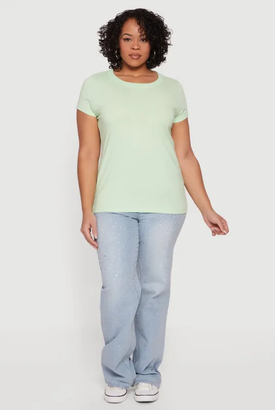 Plus Size Solid Short Sleeve Crew Neck Tee sold by Rainbow