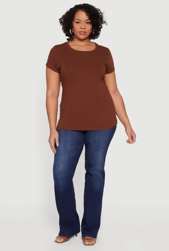 Plus Size Solid Short Sleeve Crew Neck Tee sold by Rainbow