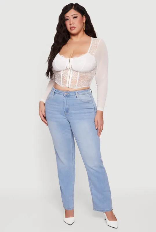 Plus Size Lace Long Sleeve Corset Crop Top sold by Rainbow