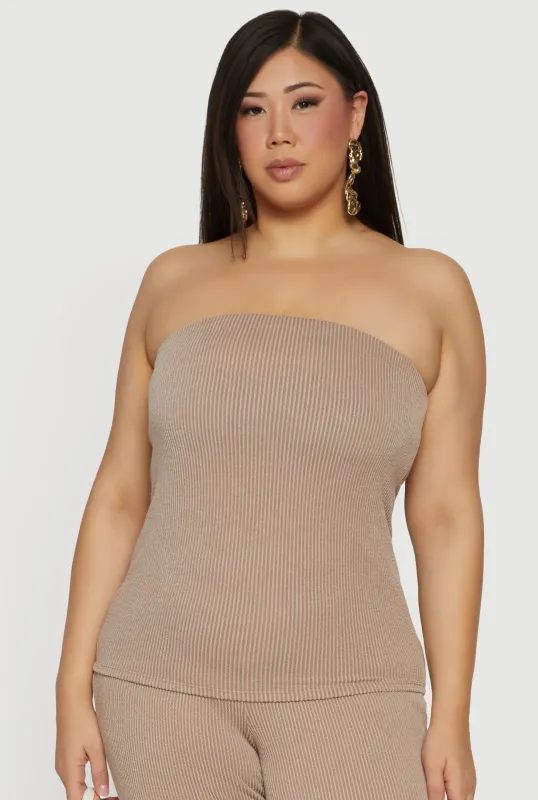 Plus Size Solid Rib Knit Tube Top made by Rainbow