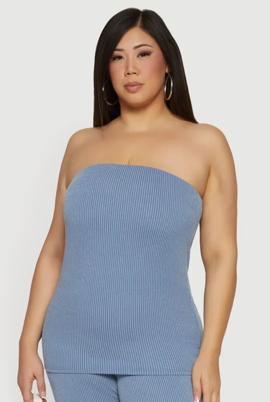 Plus Size Solid Rib Knit Tube Top sold by Rainbow