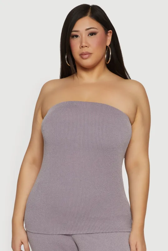 Plus Size Solid Rib Knit Tube Top sold by Rainbow