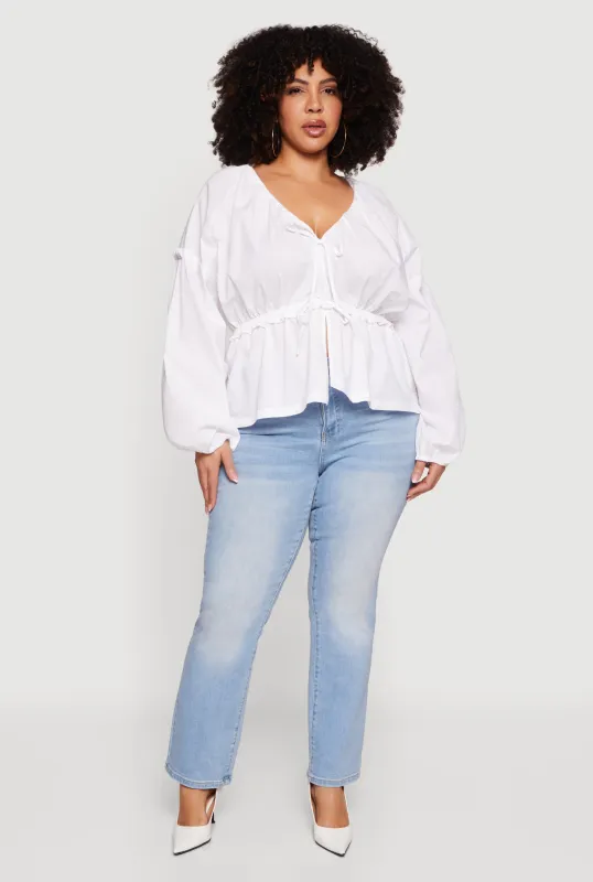 Plus Size Bubble Sleeve V-Neck Peplum Top sold by Rainbow
