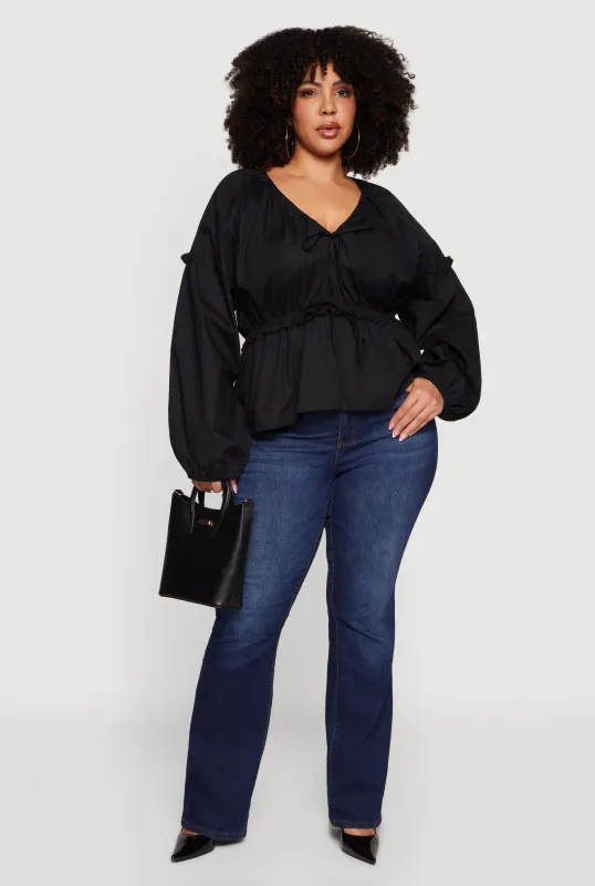 Plus Size Bubble Sleeve V-Neck Peplum Top sold by Rainbow