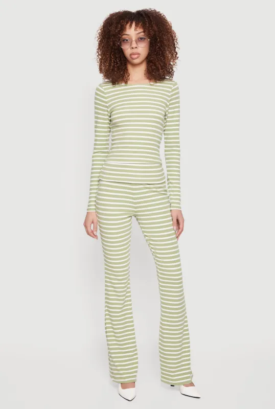 Striped Fold Over Flare Pants sold by Rainbow