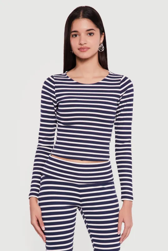 Striped Long Sleeve Crop Top sold by Rainbow