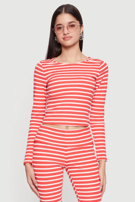 Striped Long Sleeve Crop Top sold by Rainbow