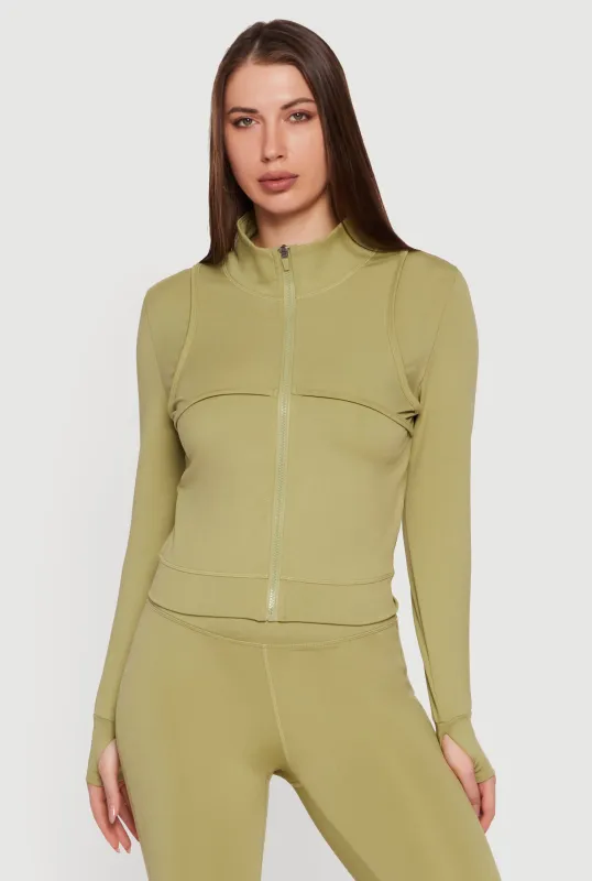 Long Sleeve Mock Neck Yoga Jacket with Thumb Holes made by Rainbow