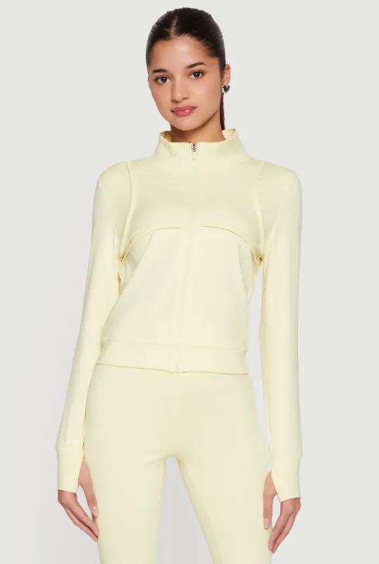 Long Sleeve Mock Neck Yoga Jacket with Thumb Holes sold by Rainbow