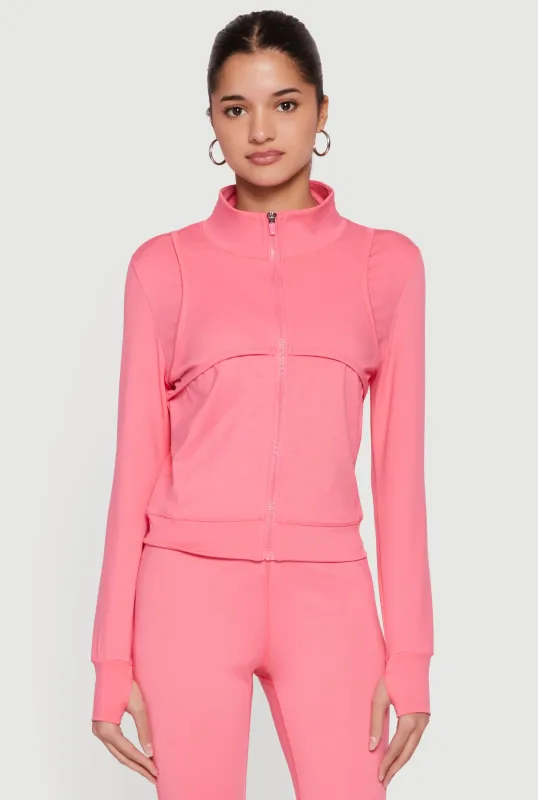 Long Sleeve Mock Neck Yoga Jacket with Thumb Holes made by Rainbow