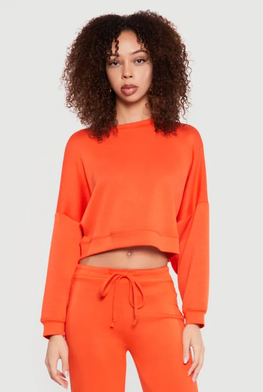 Cropped Long Sleeve Crew Neck Pullover Sweatshirt made by Rainbow