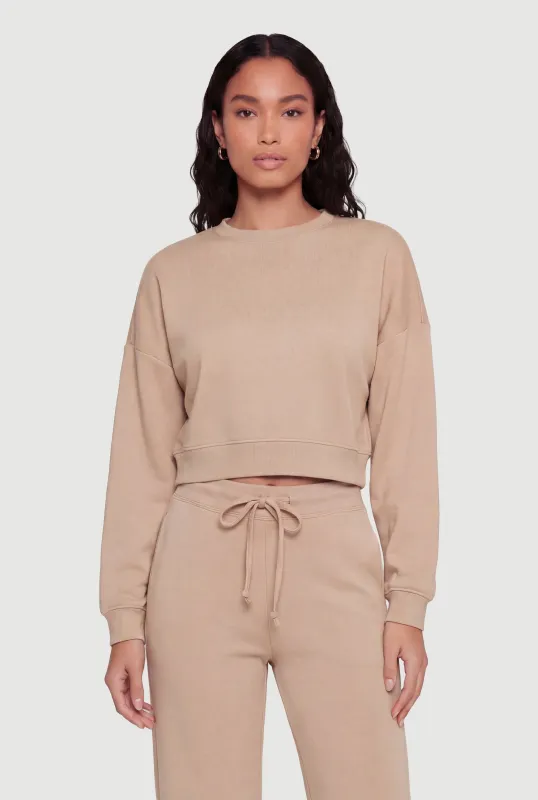 Cropped Long Sleeve Crew Neck Pullover Sweatshirt sold by Rainbow