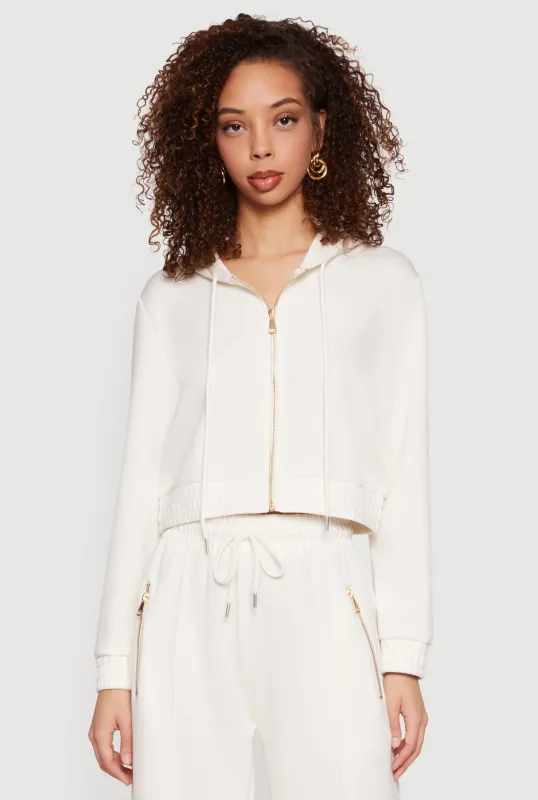Cropped Long Sleeve Zip Front Drawstring Hoodie sold by Rainbow