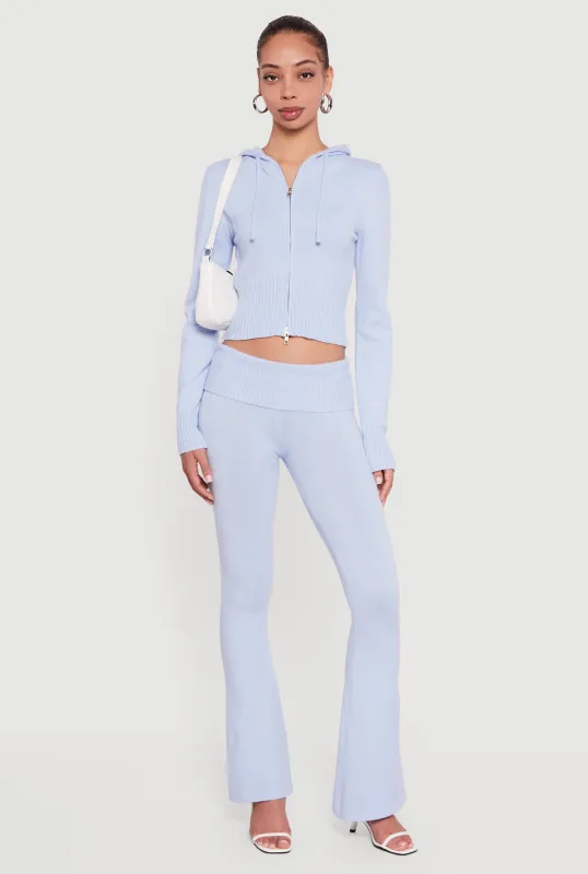 Mid Rise Ribbed Knit Flare Leg Pants made by Rainbow