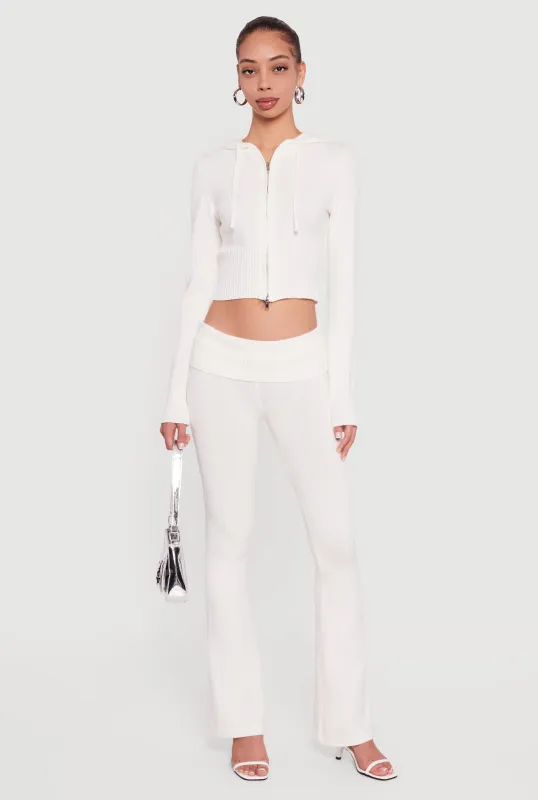 Mid Rise Ribbed Knit Flare Leg Pants made by Rainbow