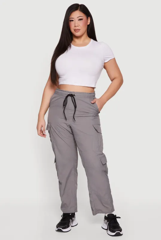 Plus Size Nylon Drawstring Cargo Pants sold by Rainbow