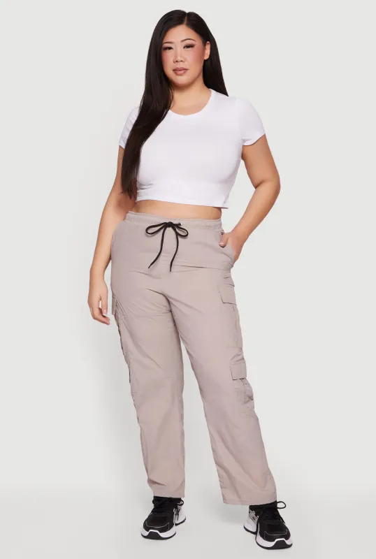 Plus Size Nylon Drawstring Cargo Pants sold by Rainbow