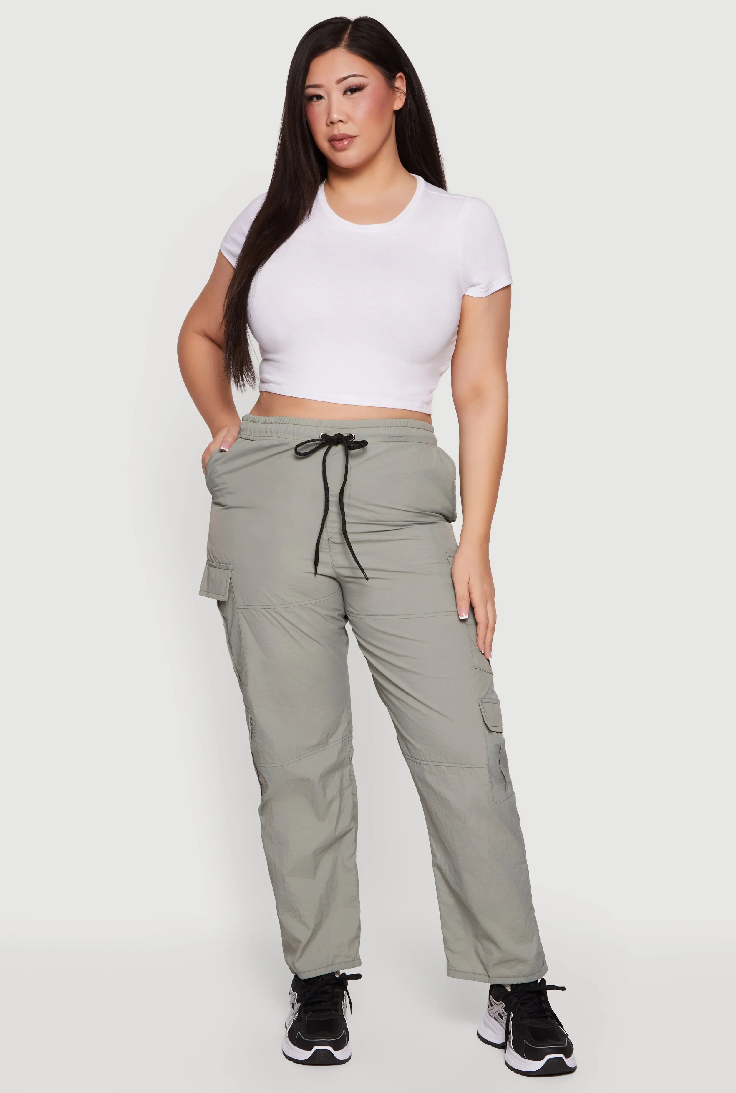 Plus Size Nylon Drawstring Cargo Pants sold by Rainbow
