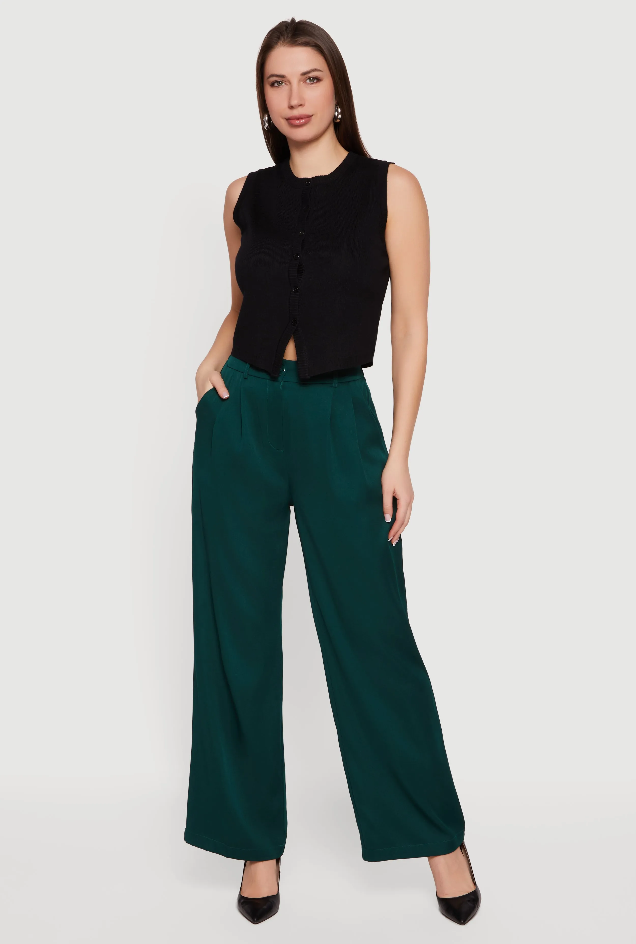 High Waisted Wide Leg Pleated Dress Pants sold by Rainbow