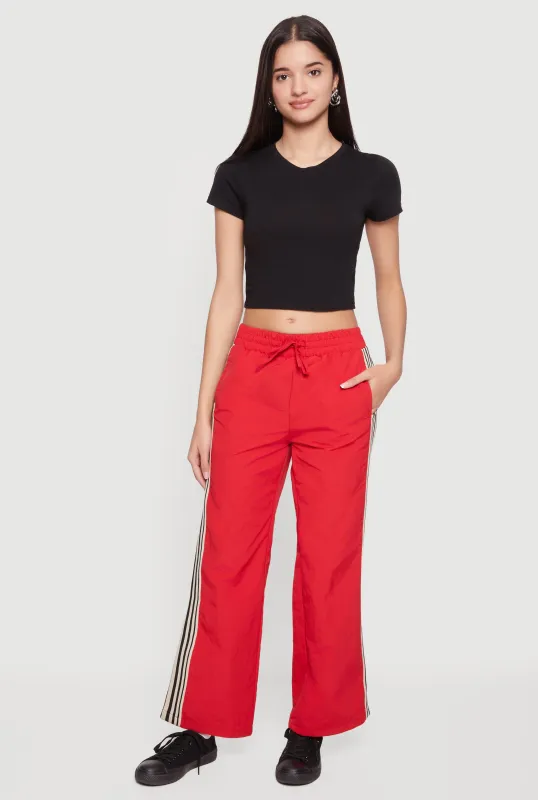 Side Stripe Drawstring Waist Straight Leg Track Pants sold by Rainbow