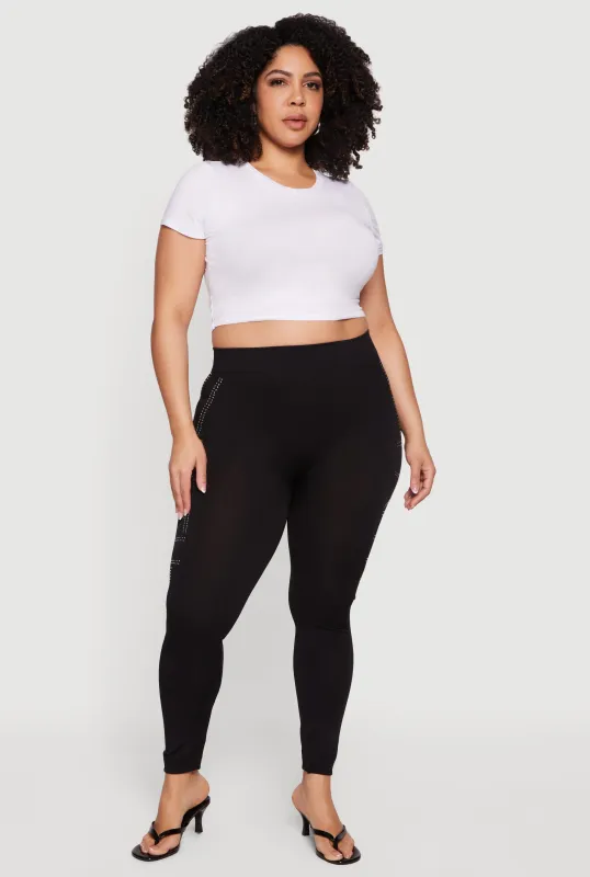 Plus Size High Waisted Rhinestone Faith Graphic Leggings sold by Rainbow